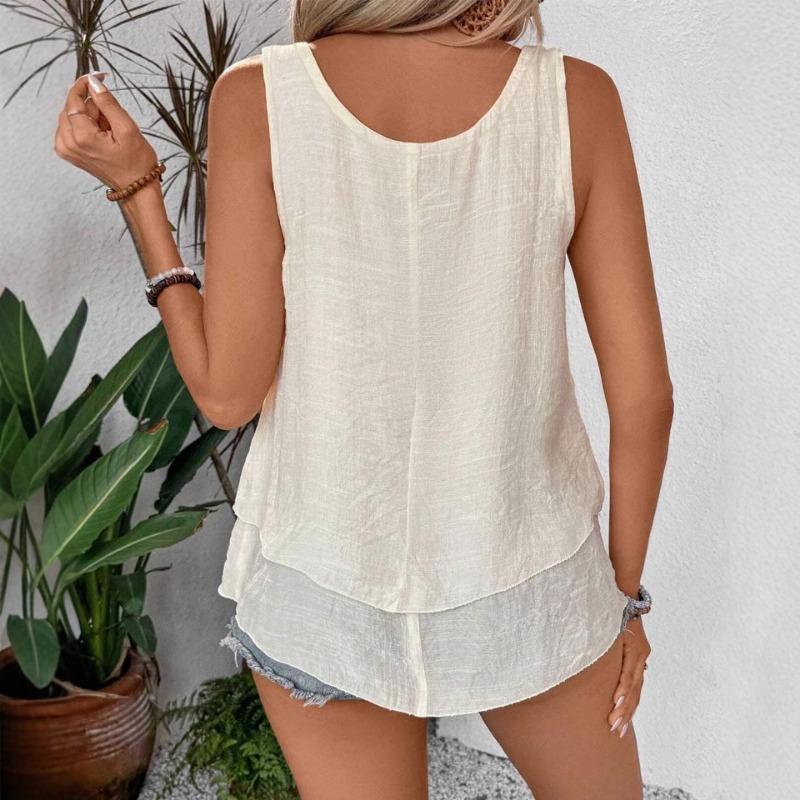Summer New Women's Vest Suspender Sleeveless Double Layer Ruffle Hem Daily Wear for Travel and Vacation