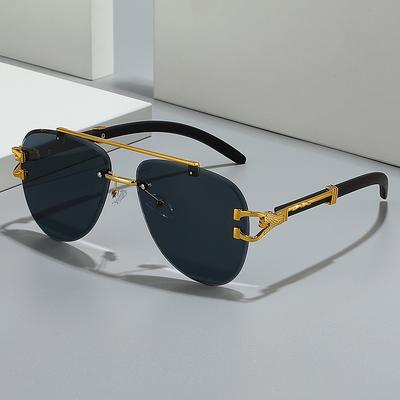 Sonnenbrille Mode Trendige Leoparden-Sonnenbrille Rahmenlos Getrimmte Holzmaserung Bügel Sonnenbrille Fahren Krötenbrille