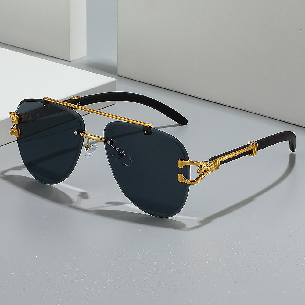 

Sunglasses Fashion Trendy Leopard Sunglasses Frameless Trimmed Wood Grain Legs Sunglasses Driving Toad Glasses