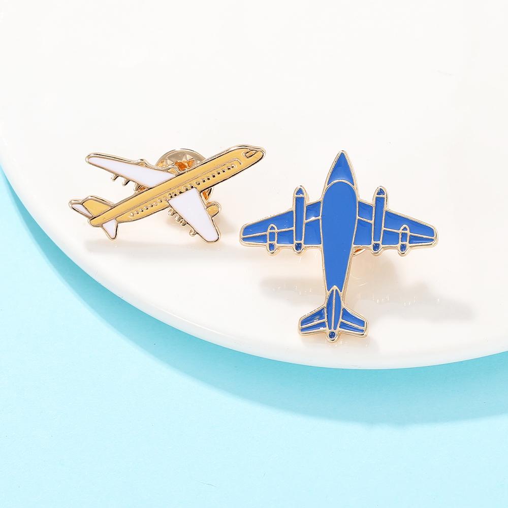 Classic The Blue Bomber Enamel Brooches Funny Airliner Passenger Plane Golden Pins For Backpack Bag Badge