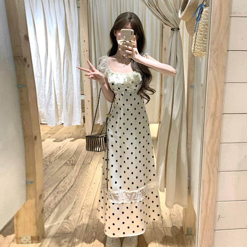 French pure desire style sweet and spicy polka dot suspender dress women's new temperament waist slim and thin skirt summer
