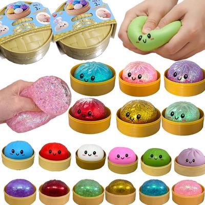 3 Types Glitter Dumpling Glitter Dumpling Squishy with Box Dumplings Sensory Squeeze Toy for Stress Relief