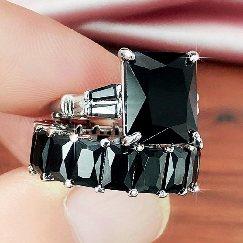 

Huitan White/Black Cubic Zirconia Set Rings for Women Full Square CZ Promise Rings Wedding Party Luxury Zircon Drop Shipping 6