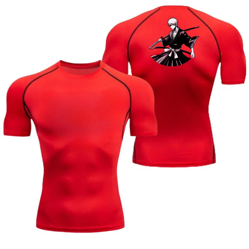 Men Summer Athletic Compression T-Shirt Breathable Quick-Dry High-Elasticity Short Sleeve with Bold Bleach Graphic Running Gym