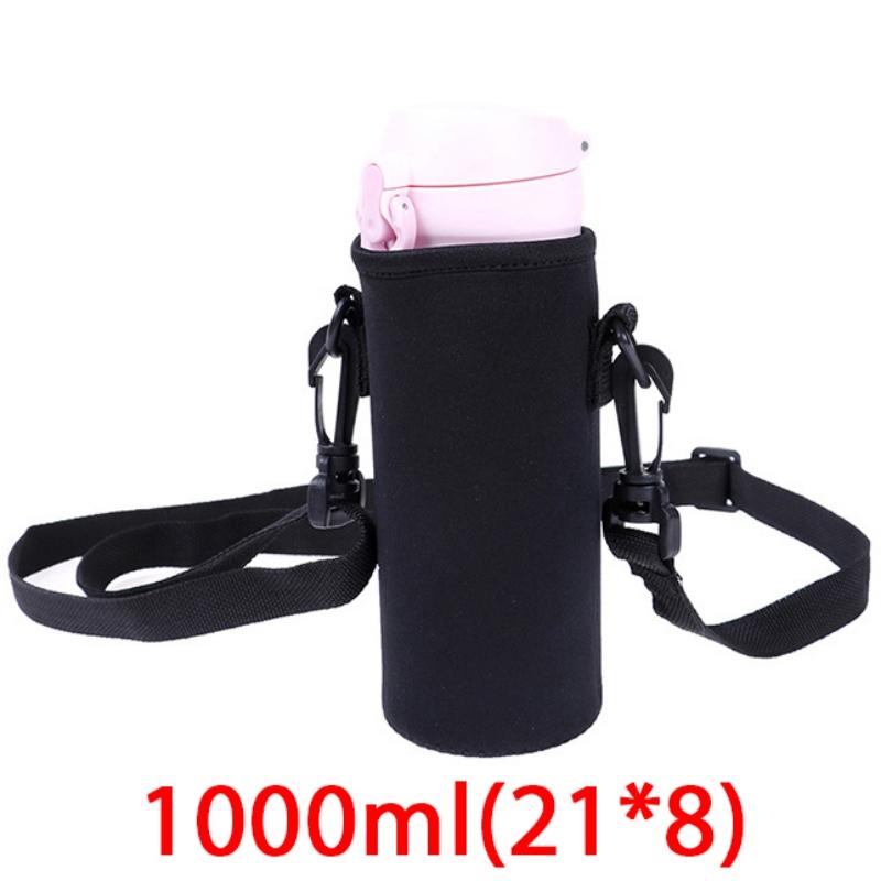 2000ML Water Bottle Cover Carryall Pouch w/Strap Neoprene Water Bottle Carrier Insulated Carryall Pouch Holder Shoulder Strap Black
