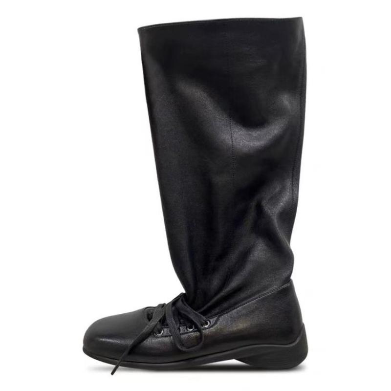 Flats Women's High Boots Designer High Knee Fashion Shoes 2025 Winter Lace Up Chelsea Boots New Trend Gladiator Botas De Mujer