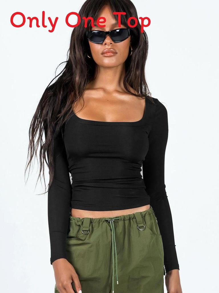 T Shirt For Women Sweater Knit Long Sleeve With Ribbed Design For Streetwear Fashion