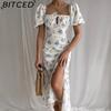 BITCED Women's Dress: Elegant Floral Print Split-Hem Fashionable Resort Strapless Dress
