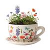 Vase - EDEN - En forme de tasse - Céramique - Motif floral coloré - 15 x 20 cm