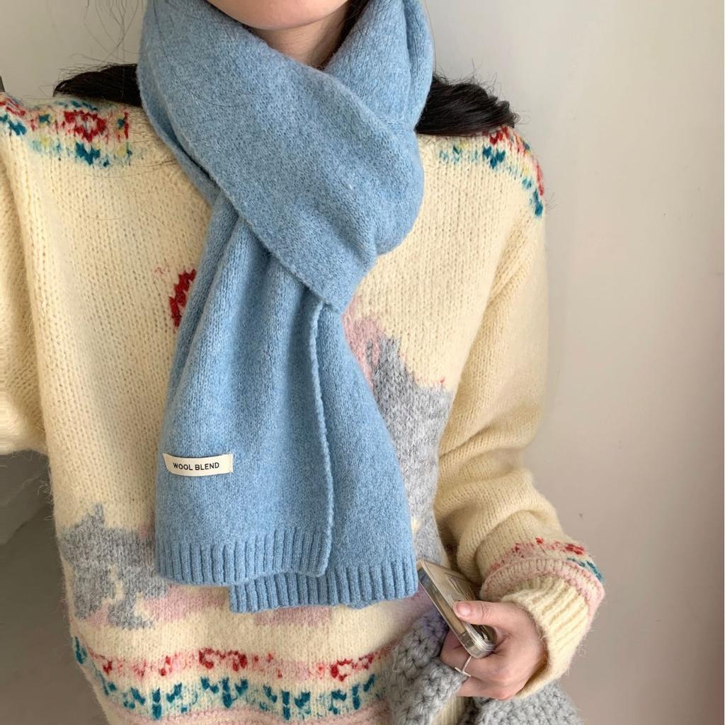 New Style Wool Blended Winter Scarf for Women Solid Color Knitted Korean Style Fresh  Sweet Fashionable and Versatile Warm Scarf