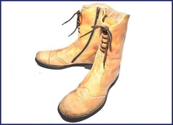 

Made in Italy / LES GLIFFES Leather Side Zip Boots Light Brown /26.0cm/