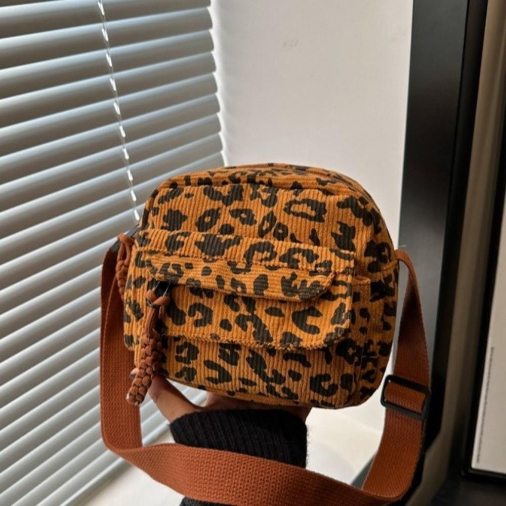 Borsa a Spalla Stampa Leopardo Retrò Borsa Quadrata Piccola Multitasche Borsa a Tracolla in Velluto per il Pendolarismo