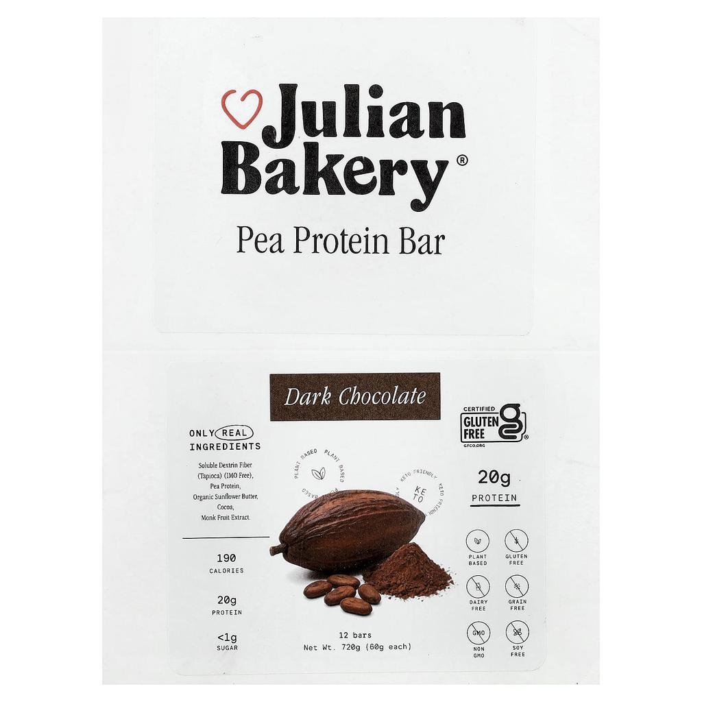 Julian Bakery, Pea Protein Bars, Dark Chocolate, 12 Bars, 60g (2.1oz) Each
