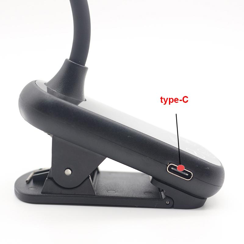 Modern Mini Clip On Flexible Gooseneck With 8 Levels Brightness USB Type-C Rechargeable Led Book Reading Lights For
