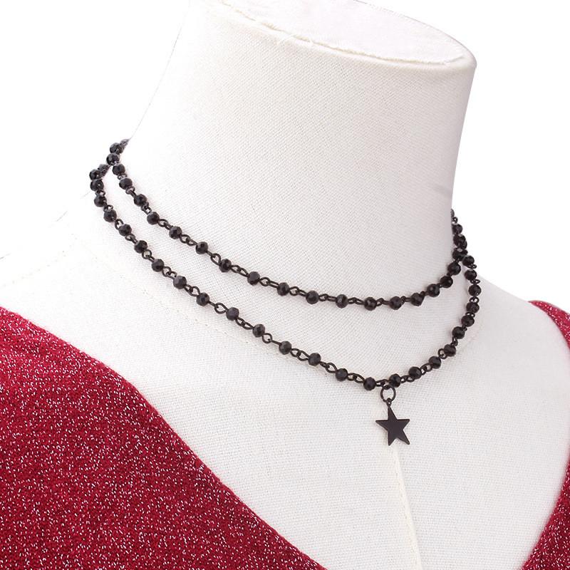 Geometric Copper Layered Necklace With Star Charm For Fashionable Adults And Teens Star