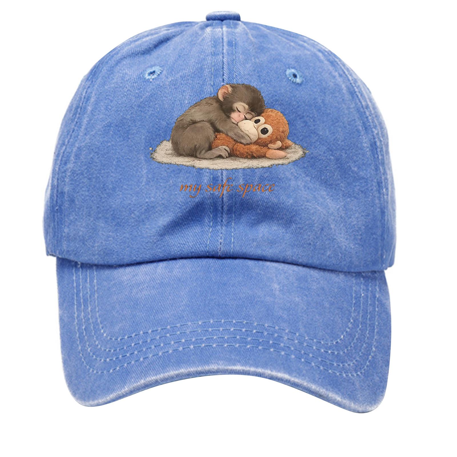 Washed Cotton Baseball Cap Soft Top Denim Hat Vintage Style Unstructured Adjustable Fit Embroidered Print One Size