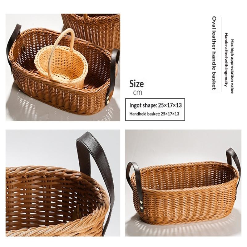 Handwoven Hardness Rattan Wicker Woven Serving Baskets Household Bread Fruit Vegetables Basket Rattan Basket Restaurant Display