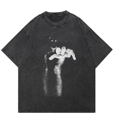 Maglietta grafica divertente streetwear in cotone lavato nero unisex top magliette estive maniche corte