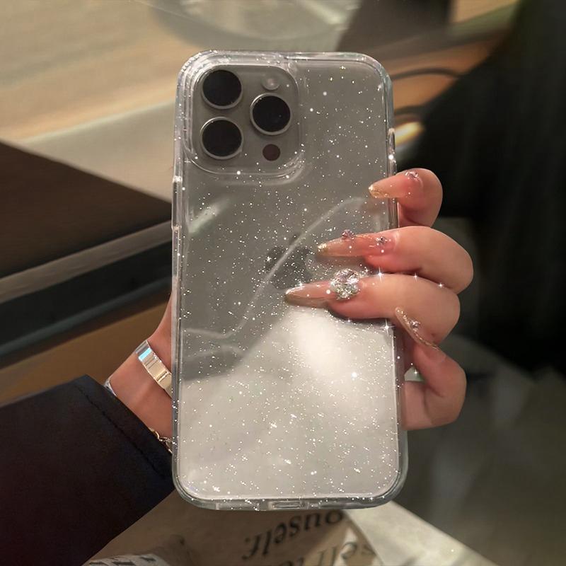 Soft Silicone Glitter Transparent Phone Case for iPhone 11 12 13 14 15 16 17 Pro Max Plus Air Clear Bumper Cases Cover