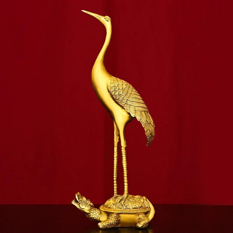 Copper Feng Shui Turtle Crane Longevity Ornament Single Crane Stomping Home Desktop Decor