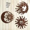 Wrought Iron Sun Wall Art 3 Pieces, Silhouette Sunburst Sculpture, Metal Hanging Decor for Living Room Bedroom