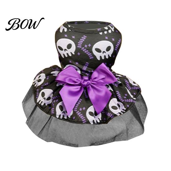 Puppy Dress Halloween Dog Tulle with Bow, Skull Print Pet Outfit, Girl Party Costume for Small Dogs Cats Comfortable Clothing