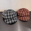Retro Checkered Eight Sided Beret Hat For Women With Sunshade And Airflow For Casual Daily Wear