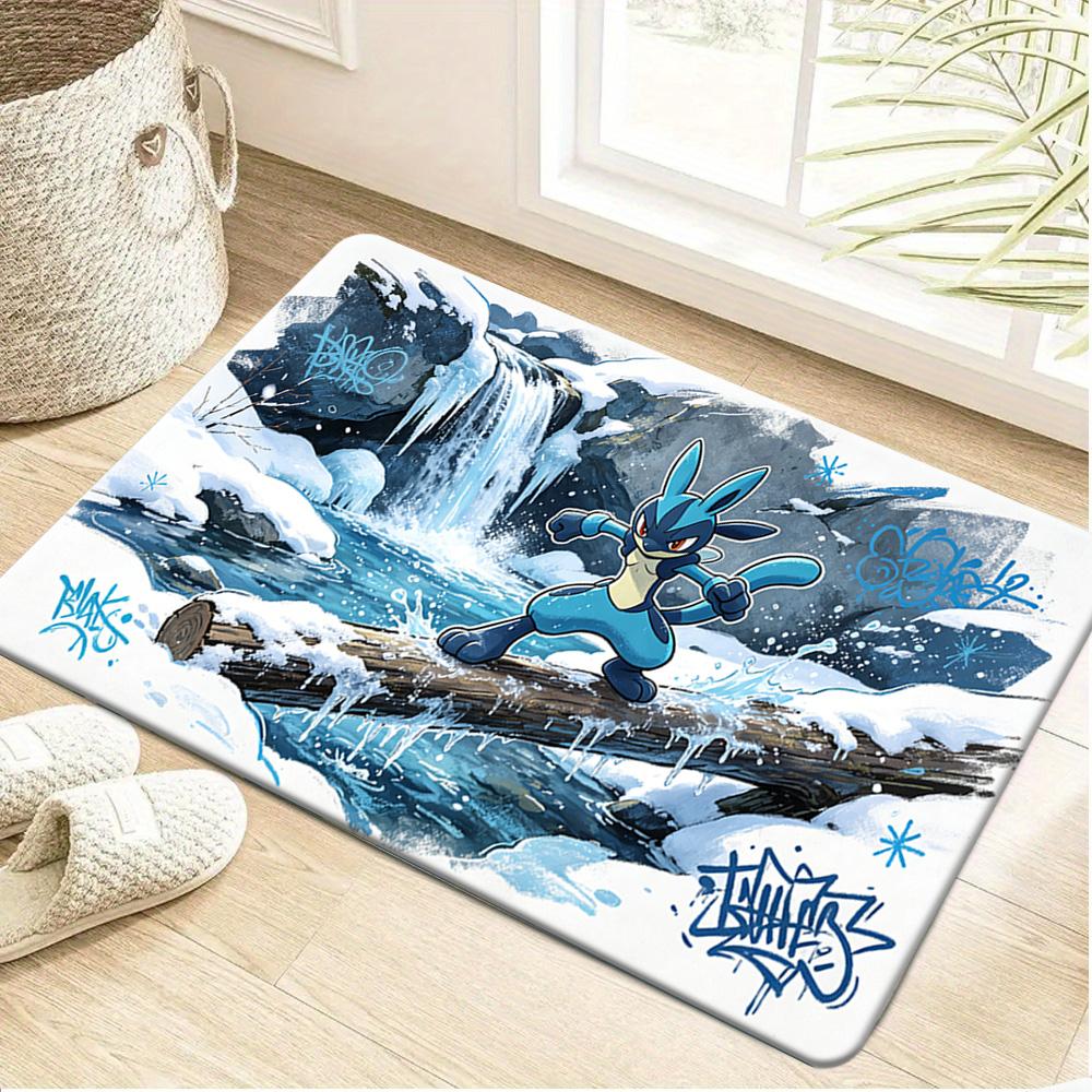 Pokemon Pikachu Night City Rain Print Non-Slip Doormat, Absorbent Floor Mat for Home Decor