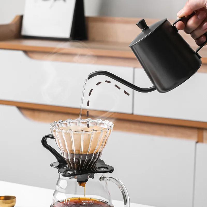 Simple stainless steel hand drip coffee hot pot with lid, slender mouth,used for hand brewing coffee,suitable for tea and coffee