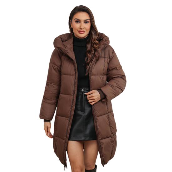 Giacca invernale da donna con cappuccio, cappotto imbottito e spesso, vita sottile, cerniera