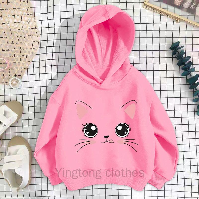New Unisex Hoodie with Cat Print Long Sleeved Korean Version Children's Top and Stylish Pullover for Children's Clothing