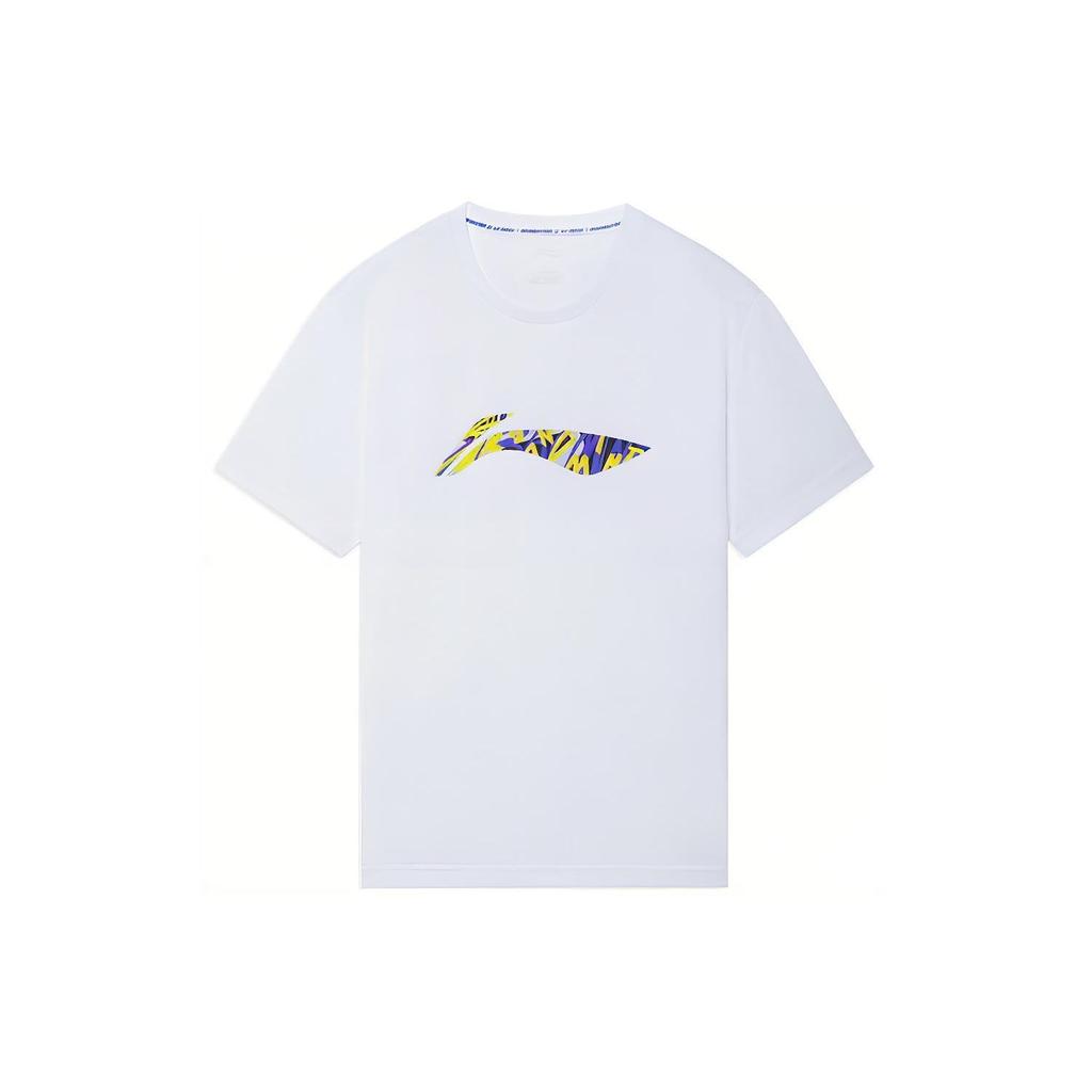 Li Ning Badminton Series Large Logo Print Quick-Dry Breathable Round Neck Short Sleeve T-Shirt Men Tops White AHSS241-1