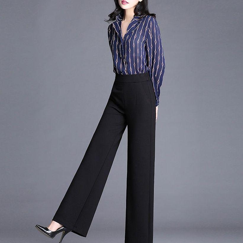 

Women s Wide-Leg High-Waist Elastic Pants - Korean Style, Slimming, Loose Fit, Nine-Point, Ideal for Spring/Autumn L (105-120 jin)