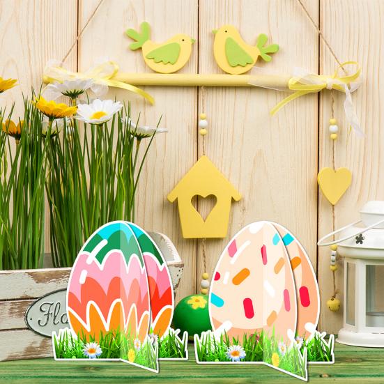 6 Pcs Easter Egg Decorations Paper Colored Eggs Tabletop Decor Sign Standing Egg Centerpiece for Easter Dinner Party Spring Events Supplies