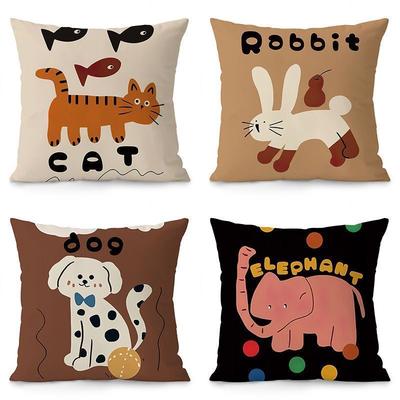 Animal Pattern Throw Pillows Cat Rabbit Dog Elephant Square Polyester Pillowcase Modern Sofa Decorative Cushion Cover
