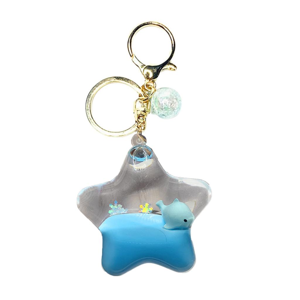 Creative Pentagrams Oil Liquid Quicksand Keychain Cartoon Animals Floating Charm for Car Keys Handmade Bag Pendant