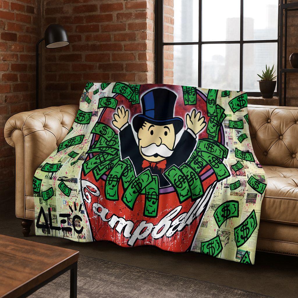 Rich Cartoon Monopoly Dollar Game Money Flannel Blanket,Cozy Soft Throw Blanket for Home Bedroom Bed Sofa Picnic Cover Gift Kids