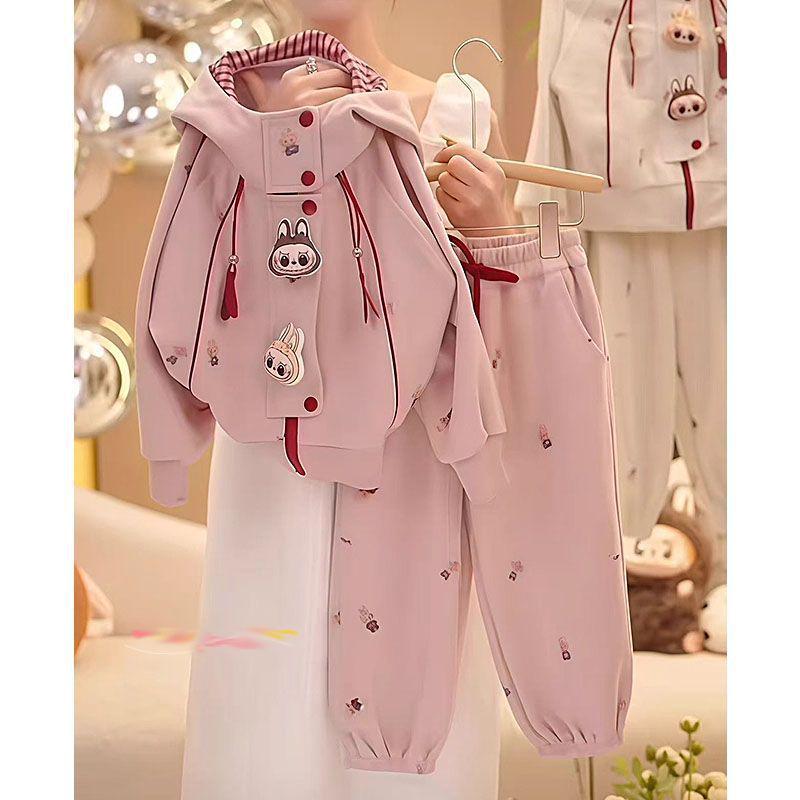 Girls' Stylish Korean Hoodie & Cartoon Casual Outfit Set for Spring/Autumn 2025