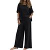 Women's Two Piece Casual Lounge Set Short Sleeve Loose Top Wide Leg Pants Lightweight Soft Fabric Comfortable Fit Summer Outfit