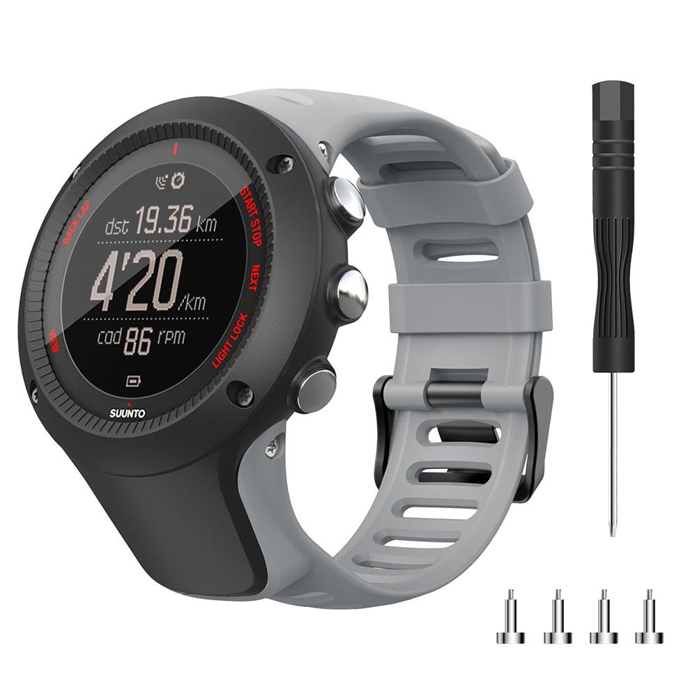 Nuovo cinturino per SUUNTO Ambit 1 2 3 2R 2S da 24 mm, cinturino in gomma per orologio da uomo, con viti e cacciavite, accessori per orologi colore grigio