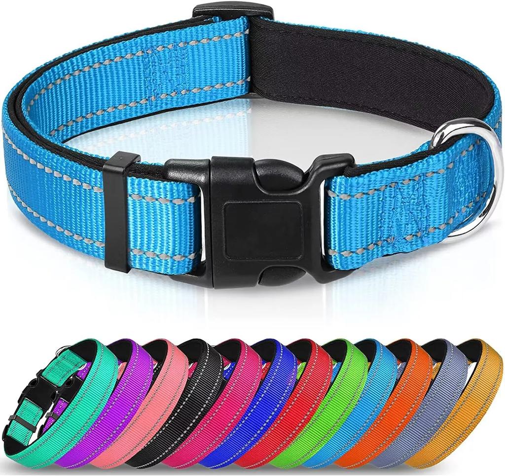 Reflective Dog Collar,Soft Neoprene Padded Breathable Nylon Pet Collar Adjustable for Medium Large Dogs, Neck 25-60 Centimeter