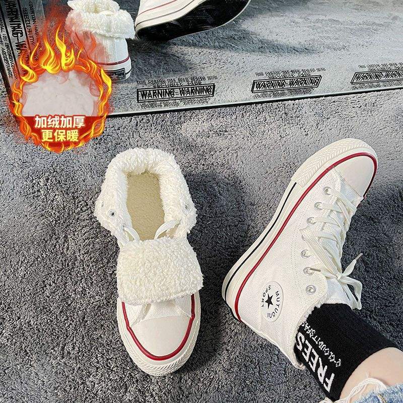 

Winter velvet high-top canvas shoes women s 1970s trend student versatile cotton shoes 2025 new thickened two cotton shoes 40