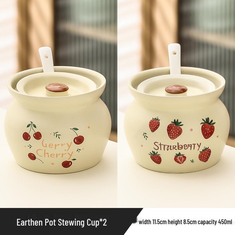 Ceramic Earthen Pot with Lid for Stews & Double Boiled Dishes - Single-Serve Steamed Egg Cup Included