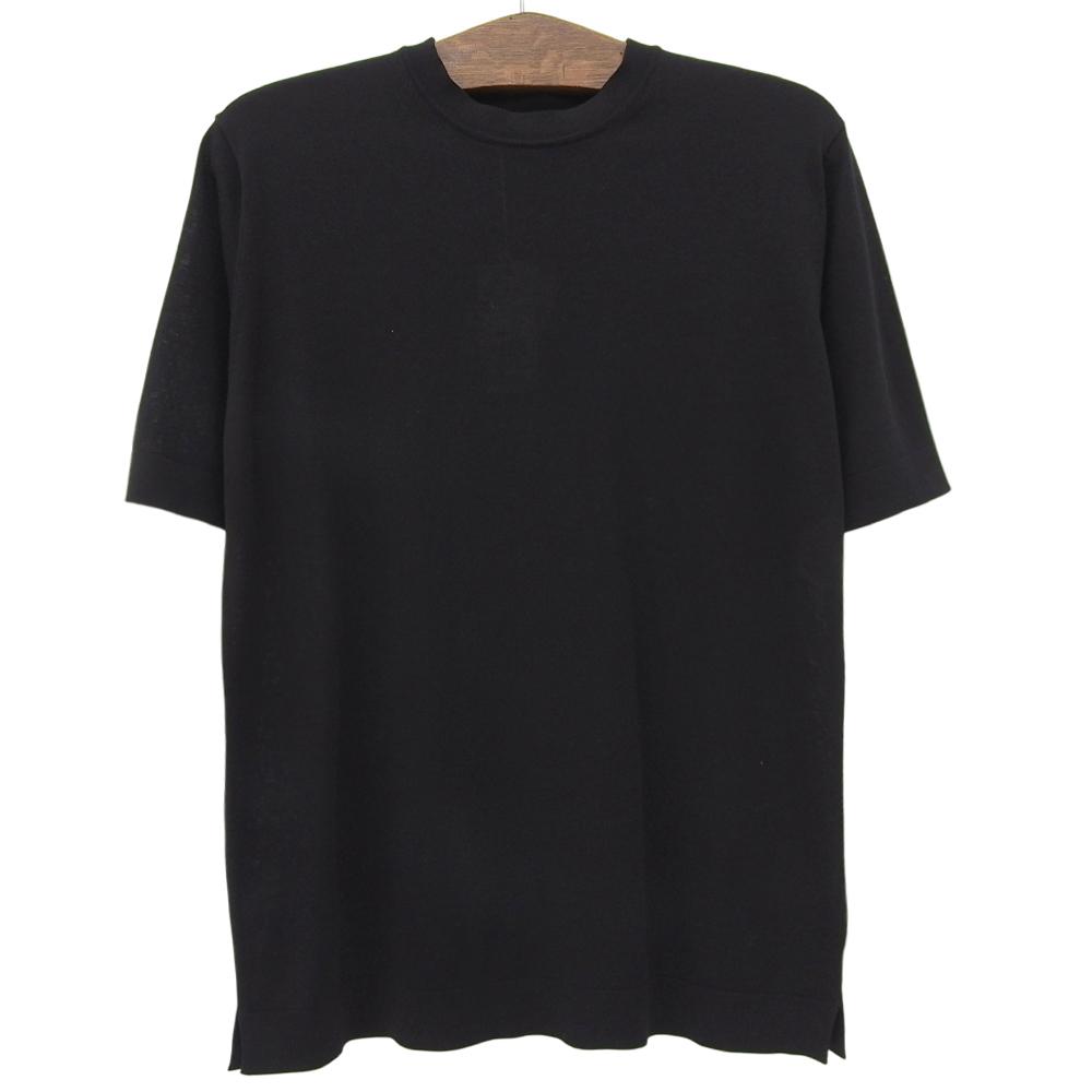 FILIPPO DE LAURENTIIS Unused Crepe Cotton Crew Neck Knit T-Shirt, Black, Size 50, 4110-TSOMC11 tops 50 blackUsed