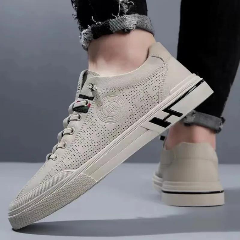 Fashion Men Casual Leather Shoes Summer Breathable Cool Loafers Luxury Brand Business Shoes White Trend Sneakers Masculino