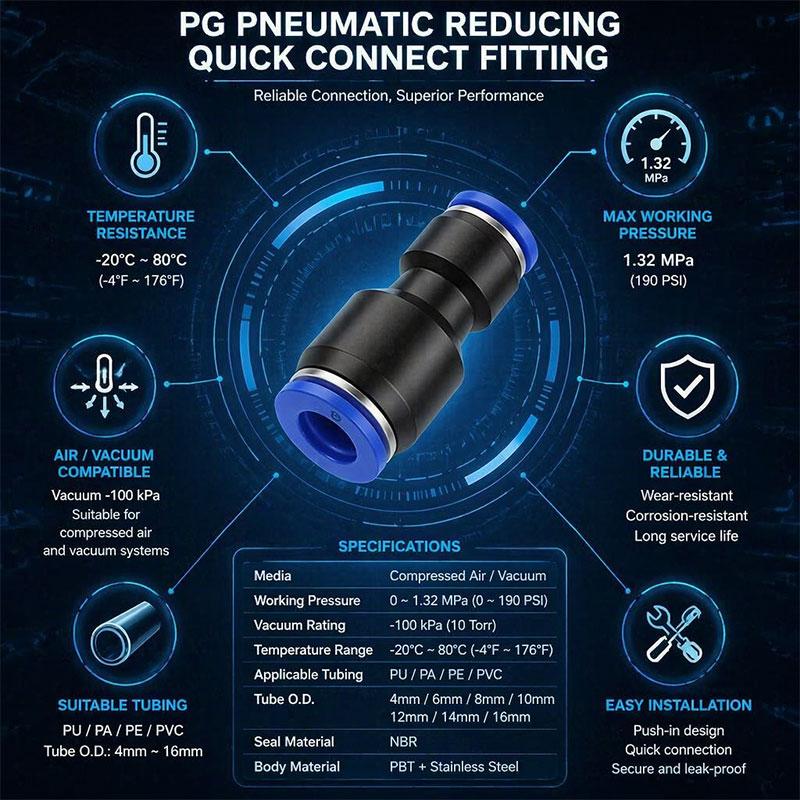 PG Pneumatic Fittings 2-Way Straight Connector Diameter Reduce For 8mm-6mm/6mm-4mm For Pneumatic Tube Air Hose Ventilation Valves 4