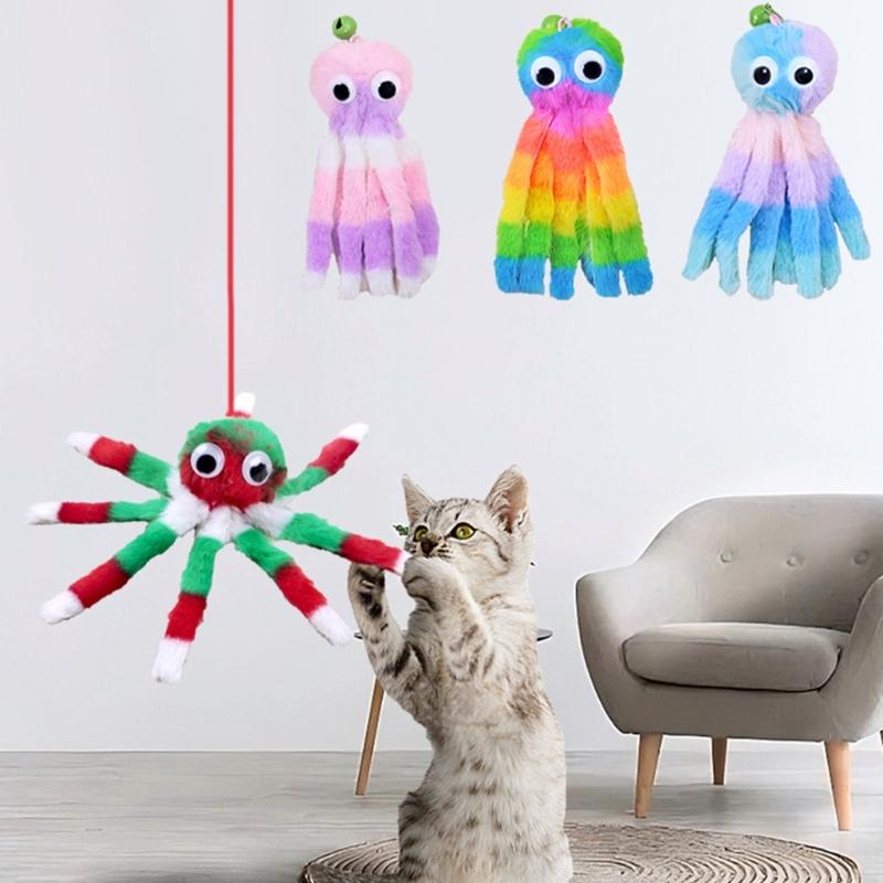 Lovely Suspended Kitten Toy With Chirping Mechanism Soft Fabric Tentacles Design Kitten Entertainment