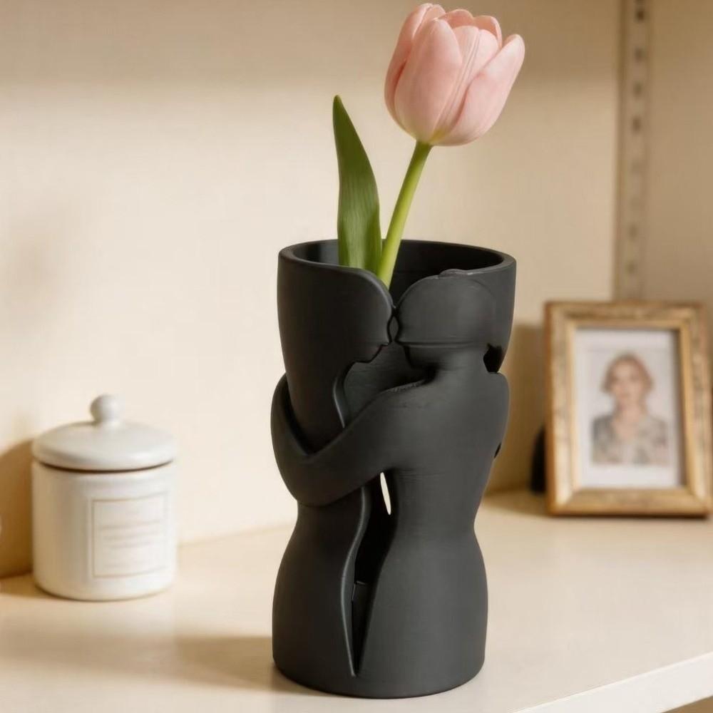 Abstract Shape 3D Couple Flower Vase Black Flower Holder Lovers Ornament Sculpture Bedroom
