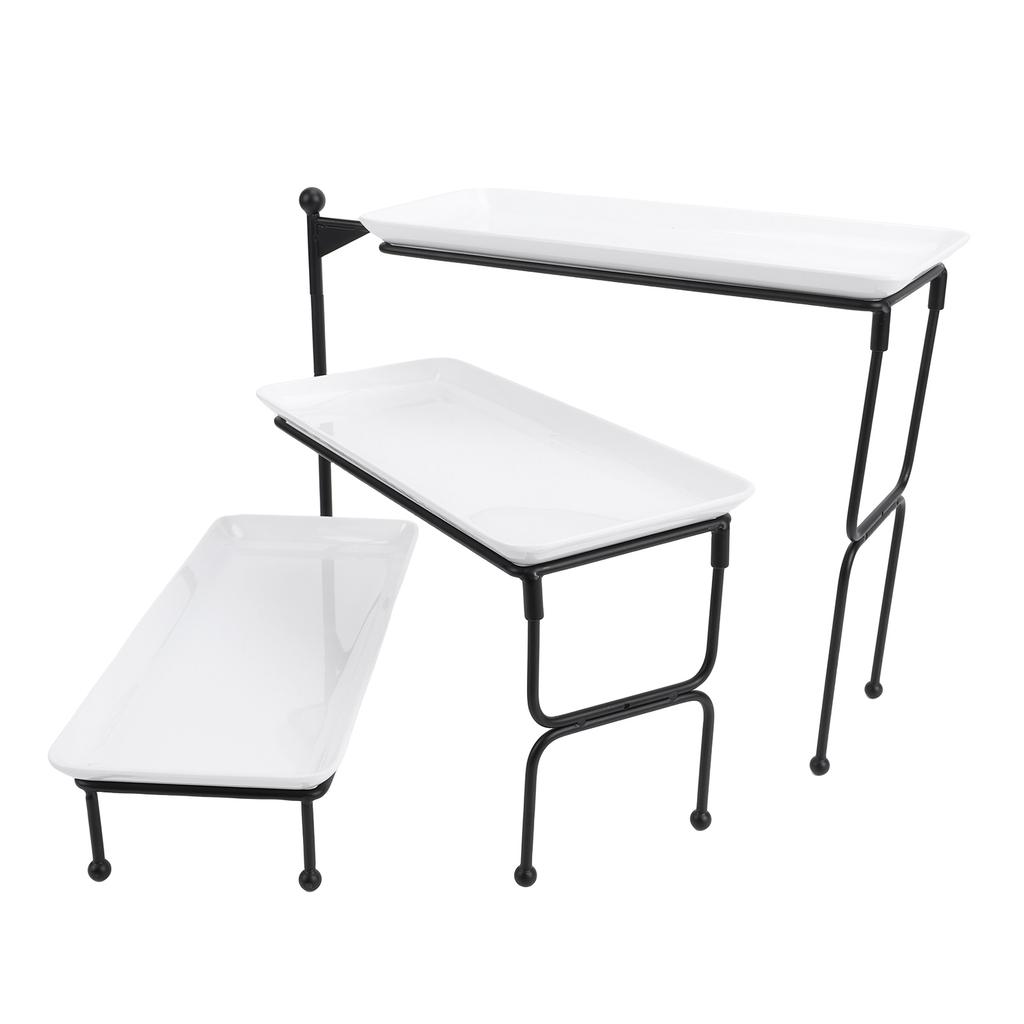 3 Tier Dessert Stand Fruit Display Tray Metal Frame Dishwasher Safe Easy Assembly and Disassembly Self Serve Pastry