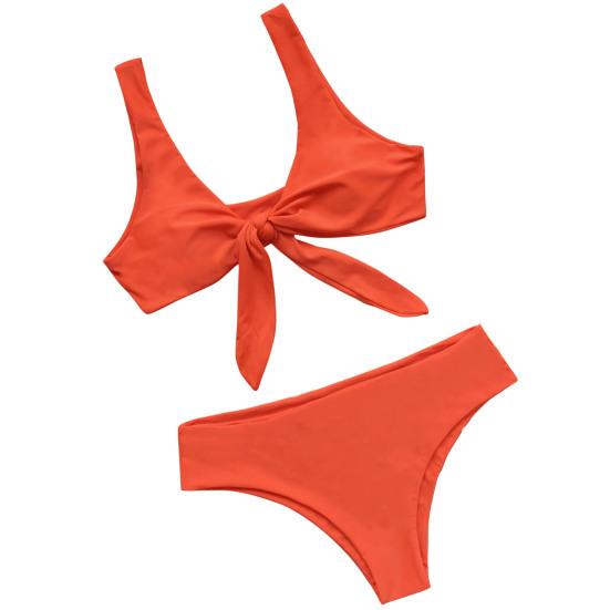 Bikini Set Bow Knotted Strap Solid Color Two-piece Women Swimsuit Beach